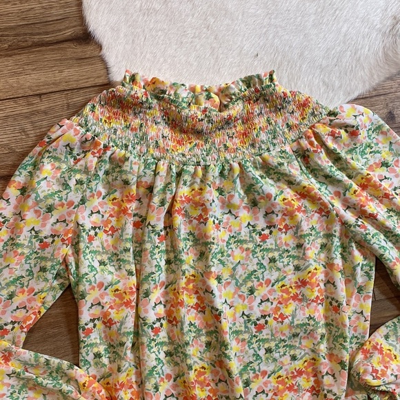 Ann Taylor Loft Buttercup Floral Smocked Yoke Blouse - Picture 8 of 9